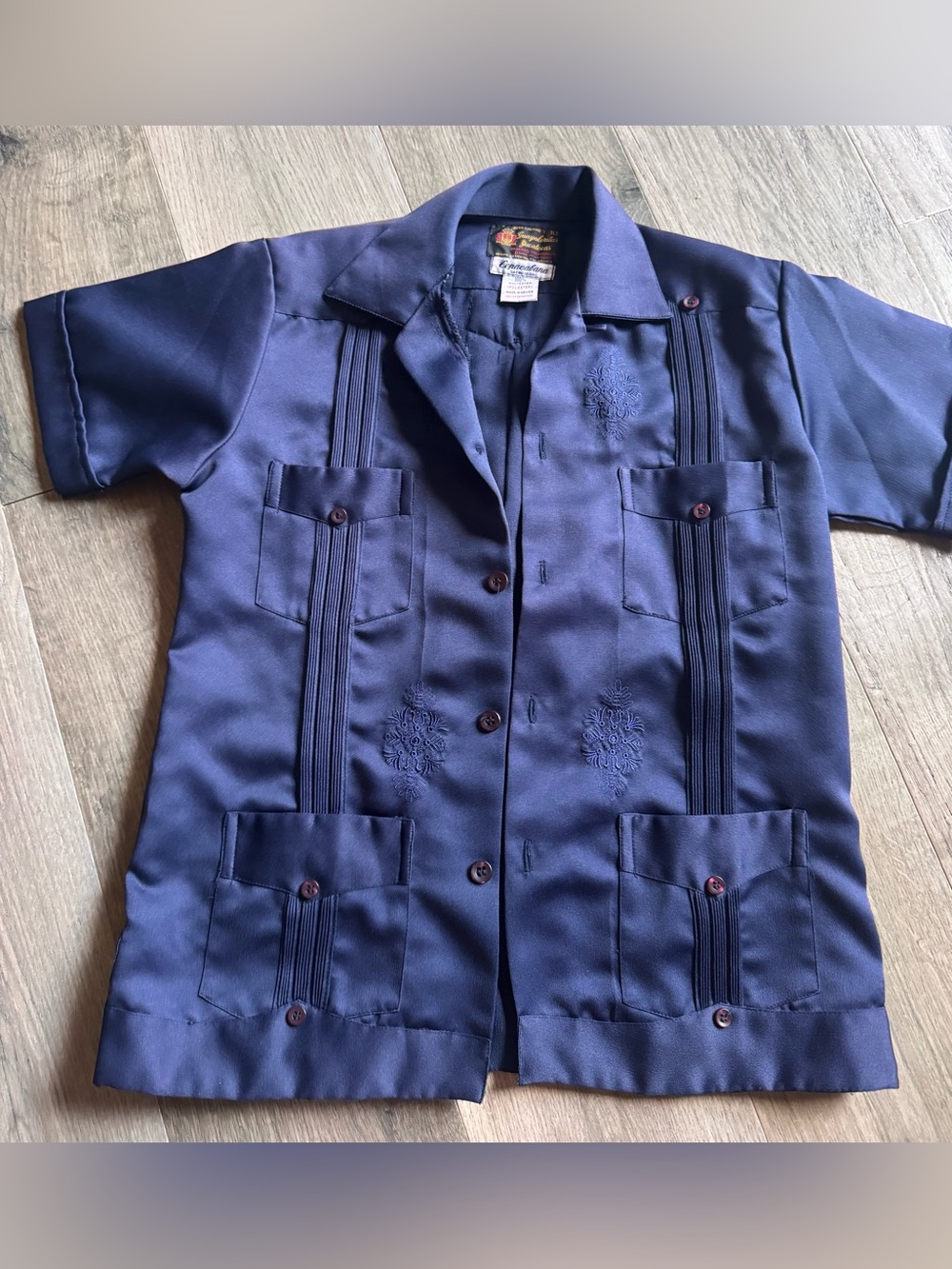 Boys Navy Guayabera Shirt